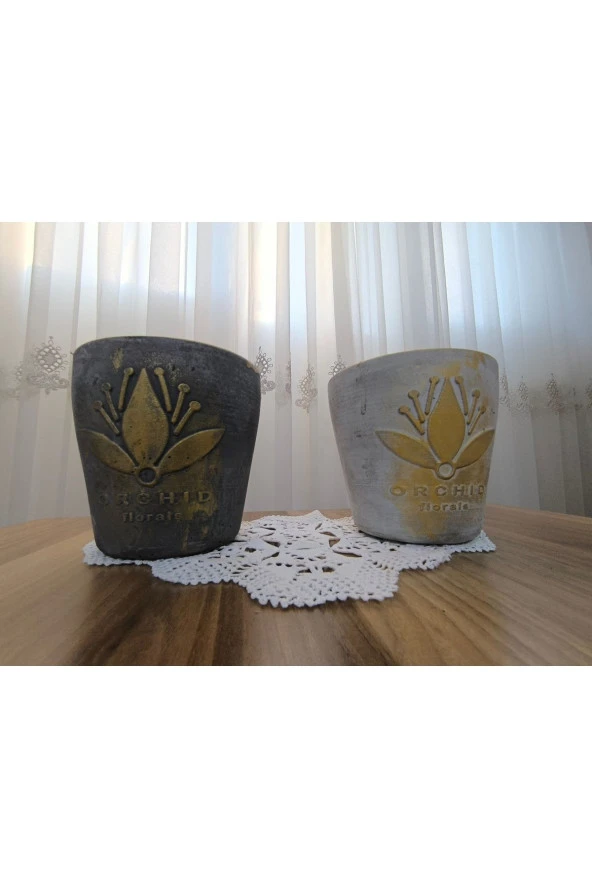 2 Adet Beton Çiçek ve Bonsai Vazosu Gri ve Antrasit Renk