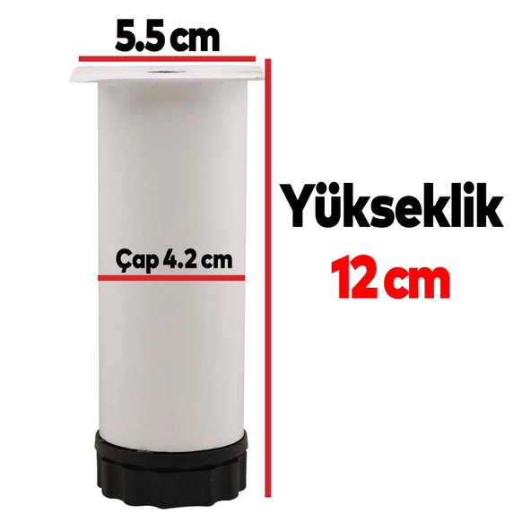 Ayarlanabilir Mobilya Kanepe Baza Koltuk Metal Destek Yükseltici Ayağı 12 cm Beyaz Ayakları 4 Adet - 3