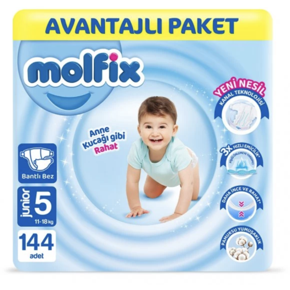 Molfix Bebek Bezi 5 Beden Junior Avantajlı Paket 144 Adet