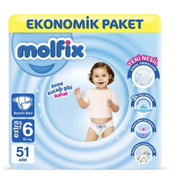 Molfix Bebek Bezi 6 Beden Extra Large Ekonomik Paket 51 Adet