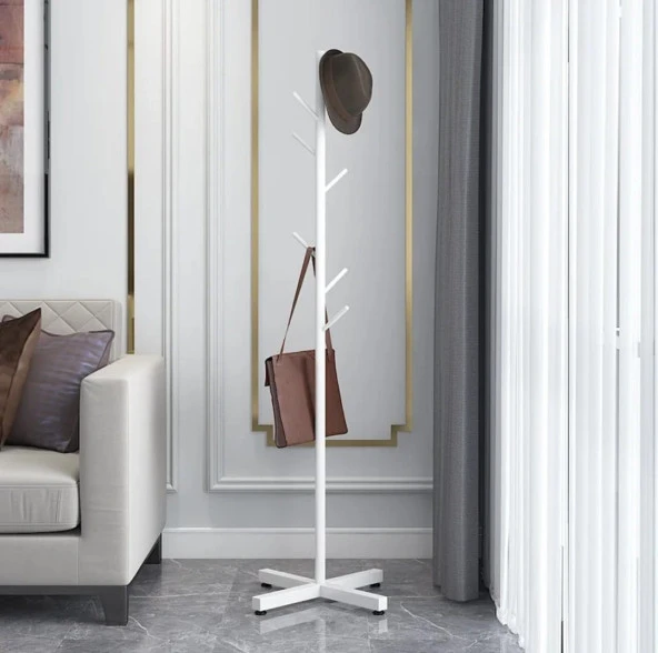 Trendesk   Metal Beyaz  Ayaklı Askılık Portmanto Modern Elbise Askısı Konfeksiyon Askısı 165 cm - 2