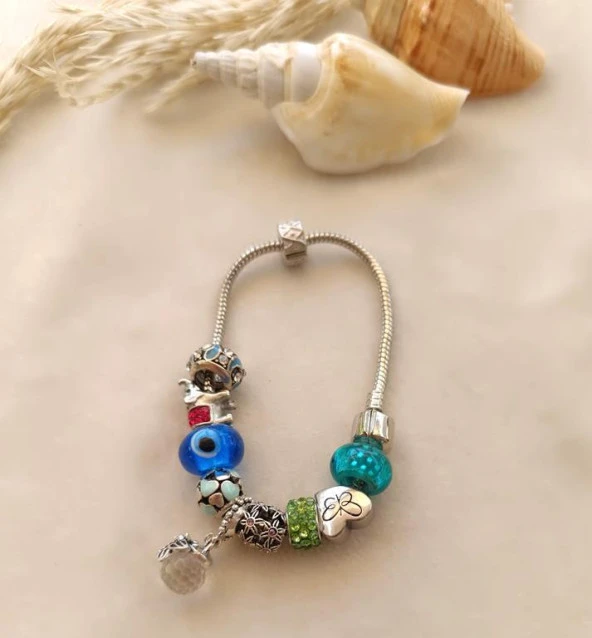 Bileklik Charm Bileklik Nazar Boncuklu Bileklik Kalp Fil Zincir Bileklik - Resim 2