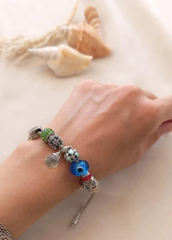 Bileklik Charm Bileklik Nazar Boncuklu Bileklik Kalp Fil Zincir Bileklik - Resim 3