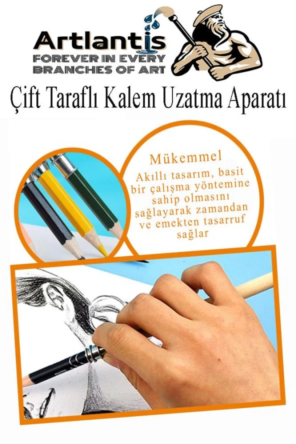 Kalem Uzatma Aparatı 1 Adet Çift Taraflı 13 cm Kalem Uzatma Aparatı Çift Uçlu Derceli Kalem Tasarım Hobi - 5