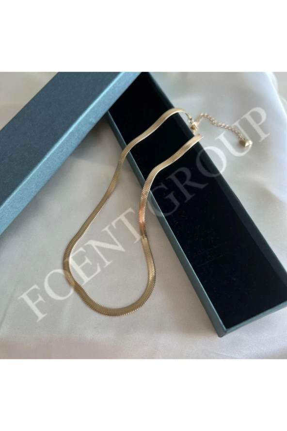 Kadın Gold Renk Yılan Sırtı Düz Zincir Kolye 40 Cm Paslanmaz Çelik - 2