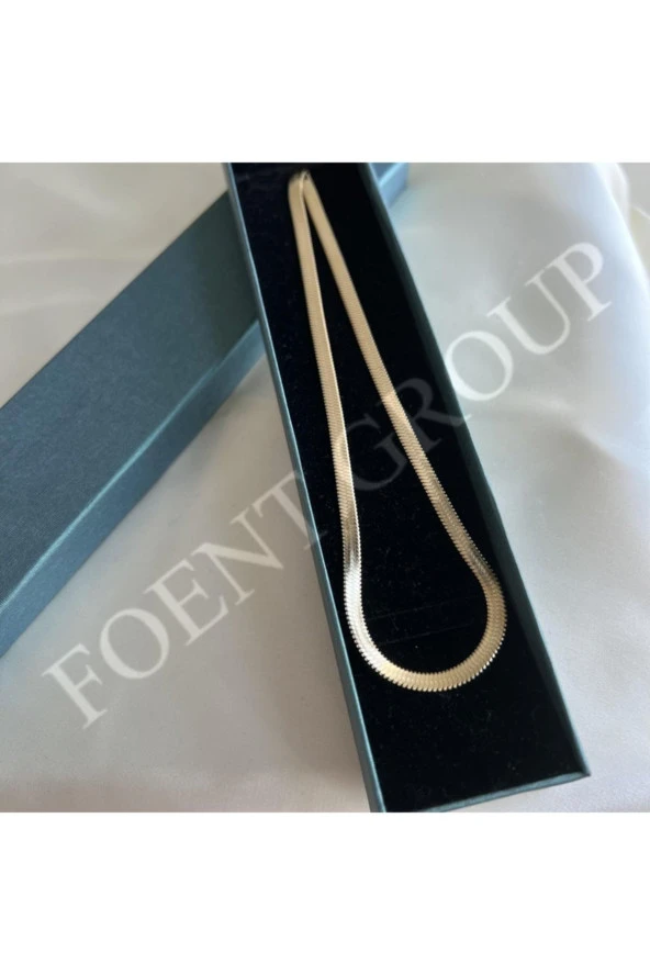 Kadın Gold Renk Yılan Sırtı Düz Zincir Kolye 40 Cm Paslanmaz Çelik - 3