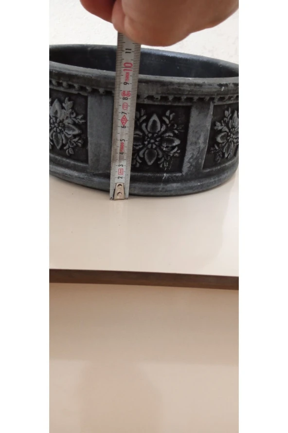 Beton Bonsai saksısı yuvarlak gri eskitme - 2