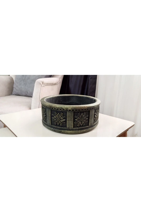 Beton Bonsai saksısı yuvarlak gri eskitme - 4