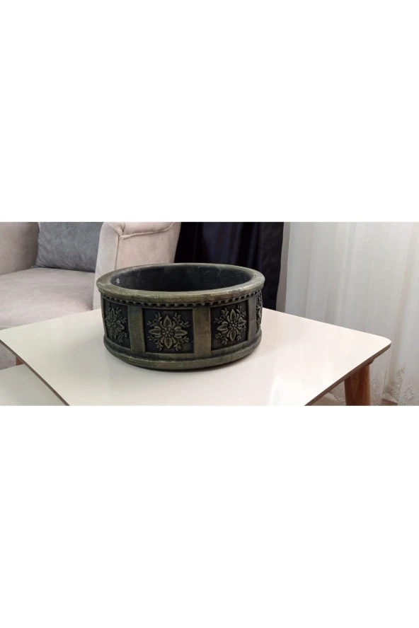 Beton Bonsai saksısı yuvarlak gri eskitme - 5