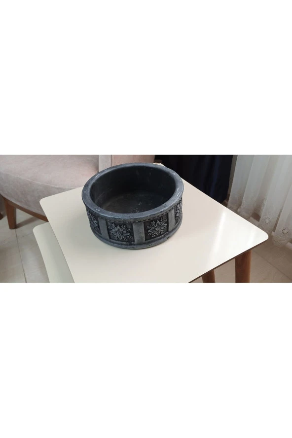 Beton Bonsai saksısı yuvarlak gri eskitme - 7