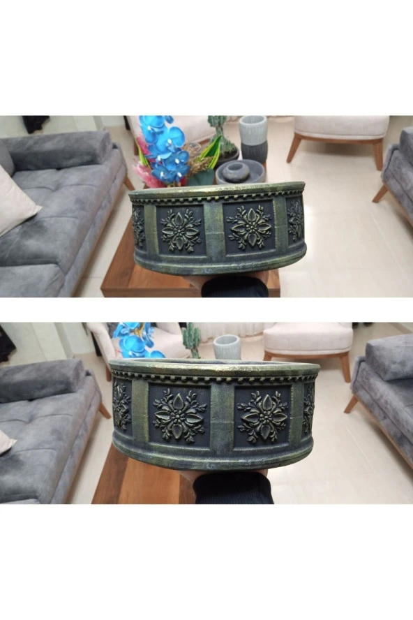 Büyük Retro Saksı Ağız Çapı 25-30 cm Antrasit Gold - 3