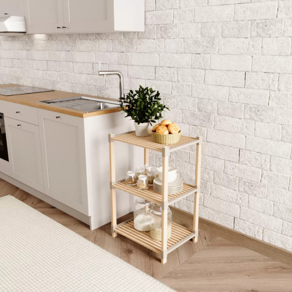 Ahşap Wood    Mutfak Banyo Musafir Odası Yemek Odası 4 Lü Ahşap Raf - 4