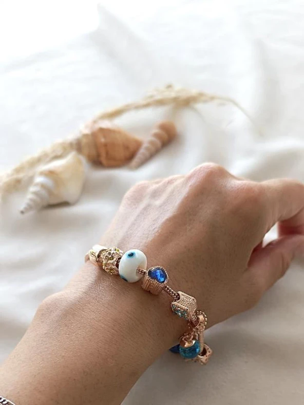 Bileklik Charm Bileklik Nazar Boncuklu Bileklik Kalp Zincir Bileklik - Resim 3