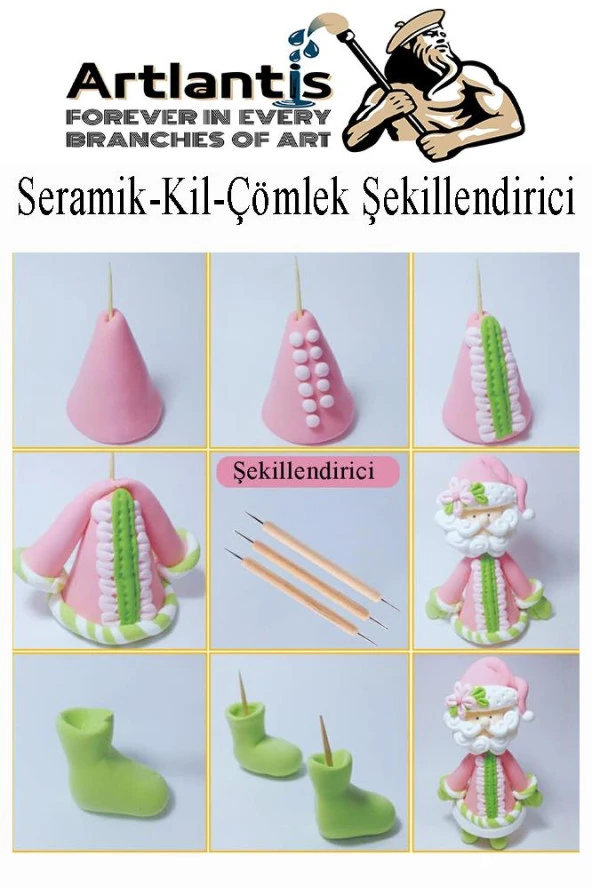 Seramik Kil Çömlek Şekillendirici 3 lü 1 Paket Seramik Modelaj Oyma Seti Heykel Hobi Tasarım - 5