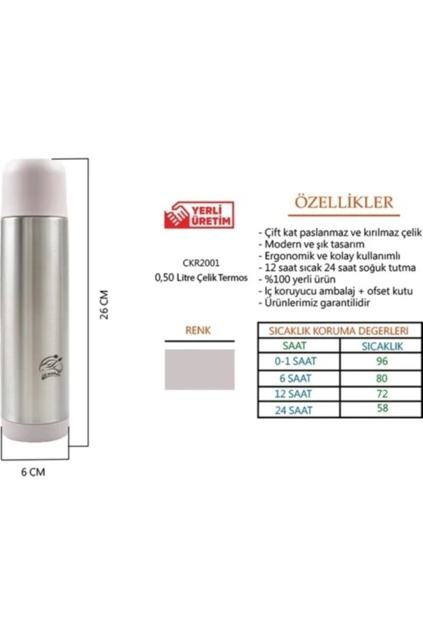 Cooker çelik matara termos - çelik su çay termosu 500 ml. ckr2001 pudra - 2