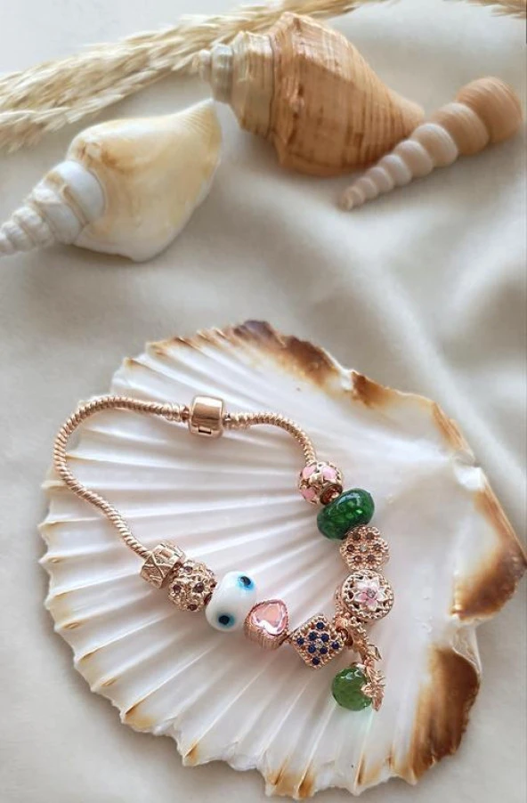 Bileklik Charm Bileklik Nazar Boncuklu Bileklik Kalp Zincir Bileklik ürün görseli