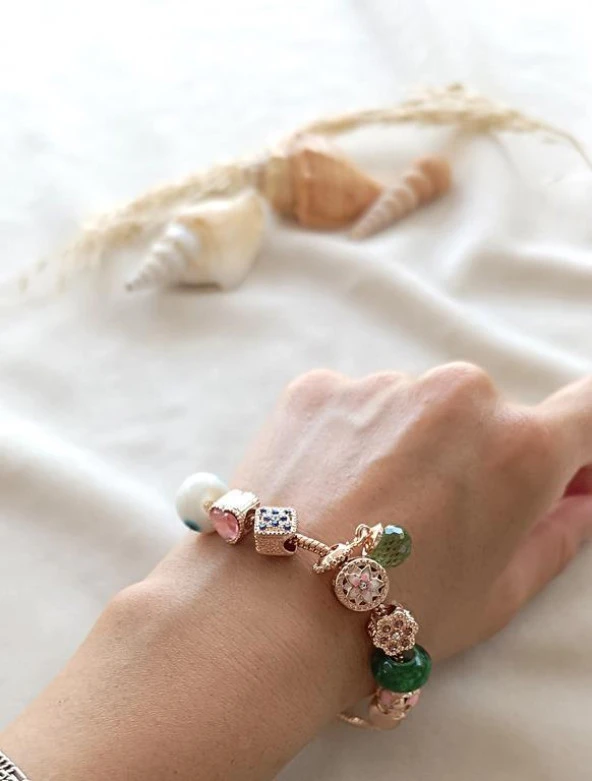 Bileklik Charm Bileklik Nazar Boncuklu Bileklik Kalp Zincir Bileklik - Resim 2