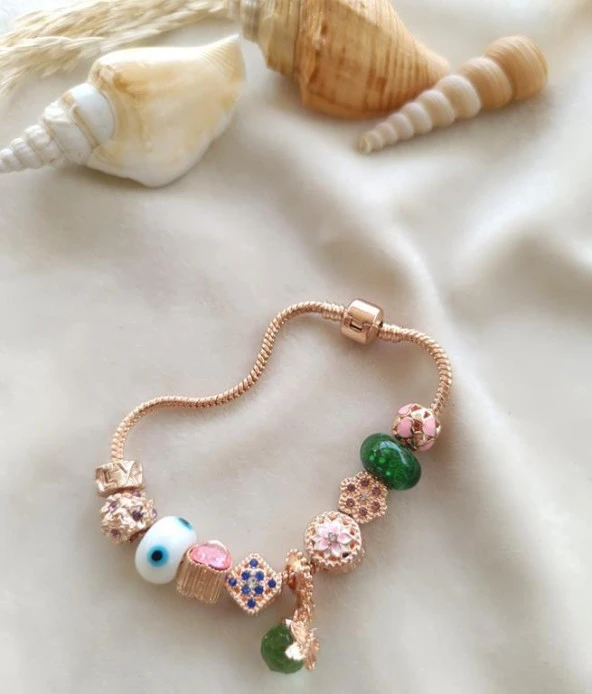 Bileklik Charm Bileklik Nazar Boncuklu Bileklik Kalp Zincir Bileklik - Resim 3