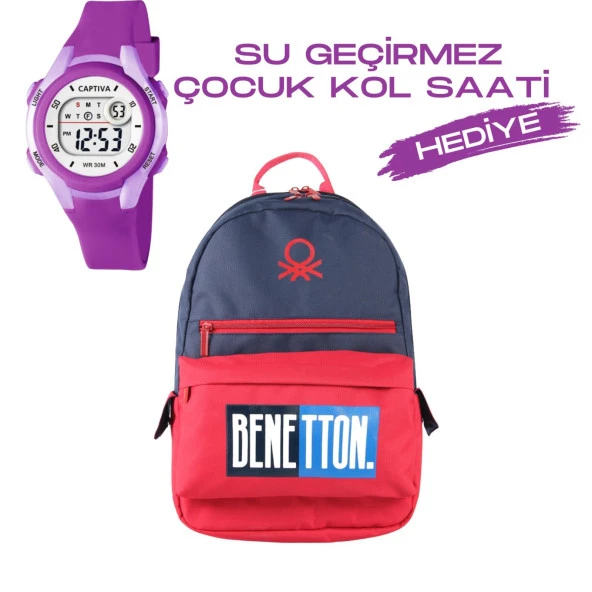 Çocuk Kol Saati Hediyeli Benetton Büyük Kapasiteli Çocuk Okul Çantası B.NT.03790