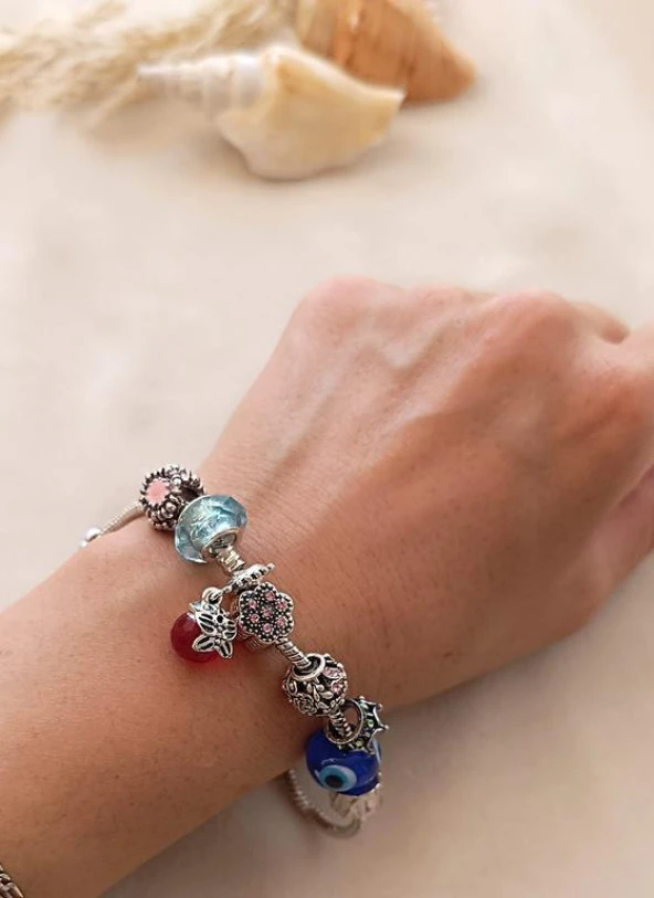 Bileklik Charm Bileklik Nazar Boncuklu Çapa Bileklik Zincir Taç Bileklik - Resim 3