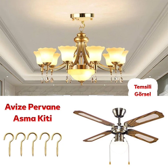 Metal Piton Vidalı Gerdirme 18x60 Çekme Kaldırma Tavan Açık Ağız Kancalı Avize Asma Kiti 5 Adet - Resim 4