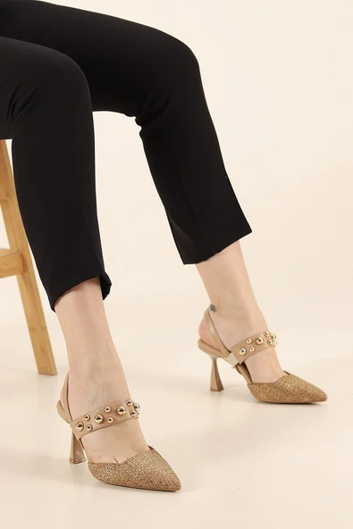 Feles Zımba Detaylı Topuklu Arkası Açık Kadın Stiletto Ayakkabı - Resim 18