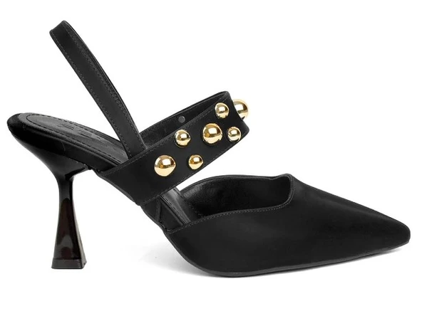 Feles Zımba Detaylı Topuklu Arkası Açık Kadın Stiletto Ayakkabı - Resim 7