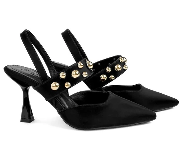 Feles Zımba Detaylı Topuklu Arkası Açık Kadın Stiletto Ayakkabı - Resim 10