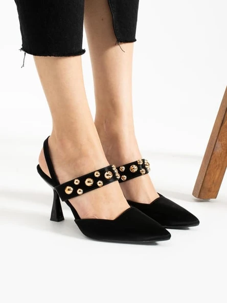 Feles Zımba Detaylı Topuklu Arkası Açık Kadın Stiletto Ayakkabı - Resim 5