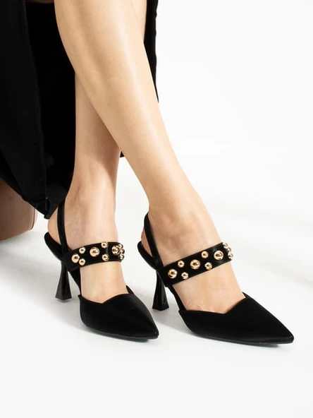 Feles Zımba Detaylı Topuklu Arkası Açık Kadın Stiletto Ayakkabı - Resim 2