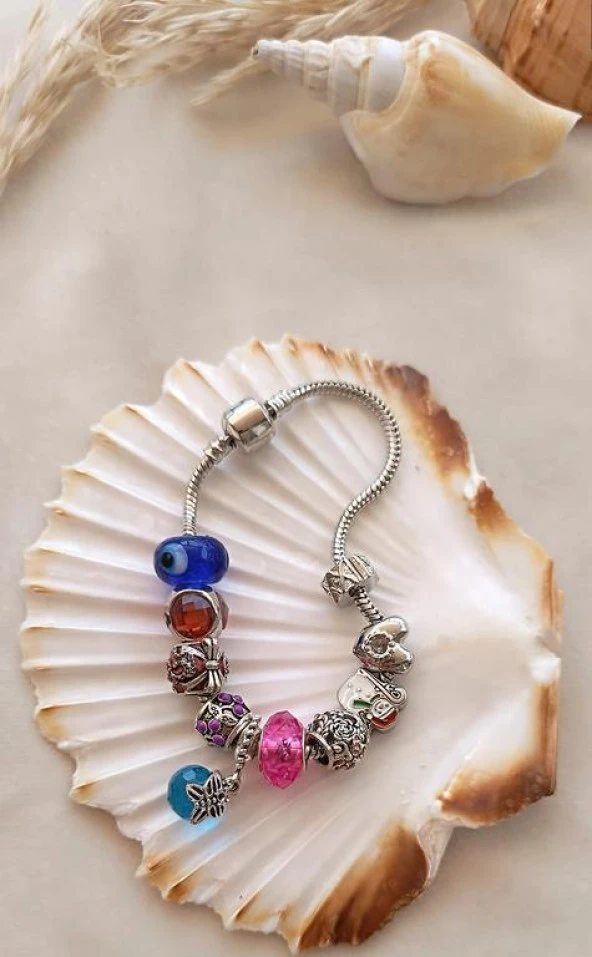 Bileklik Charm Bileklik Nazar Boncuklu Bileklik Kalp Zincir Bileklik ürün görseli