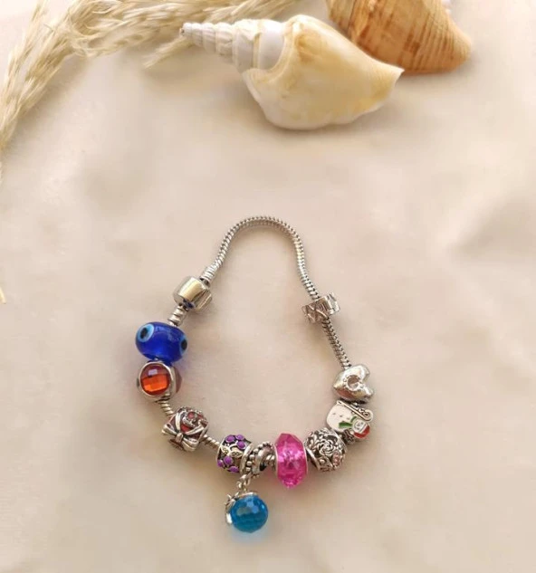 Bileklik Charm Bileklik Nazar Boncuklu Bileklik Kalp Zincir Bileklik - Resim 2