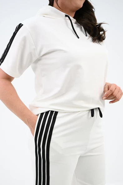 Kadın Çizgi Detaylı Büyük Beden Şortlu Takım 3768-23 - 11