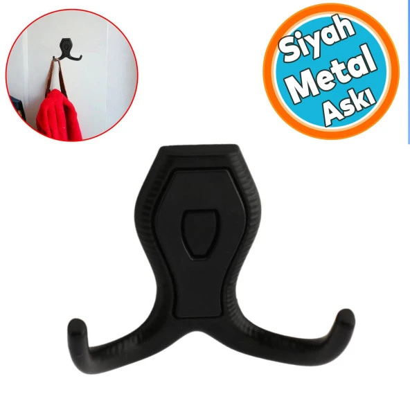Vestiyer Mobilya Duvar Askısı Metal Dolap Elbise Askılığı Siyah Renk Askı Siyah Kapaklı - 6