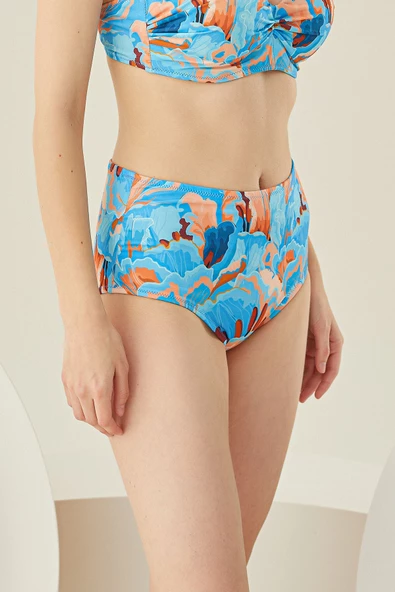 Renkli Mixed Yüksek Bel Tek Alt Bikini