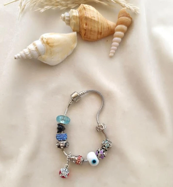 Bileklik Charm Bileklik Nazar Boncuklu Bileklik Kalp Zincir Bileklik 16792 - Resim 2