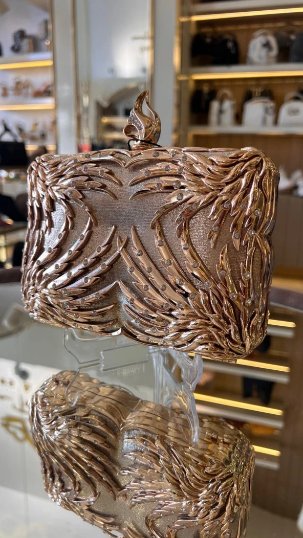 İthal Metal Taşlı Kare Model Abiye Çanta - 7