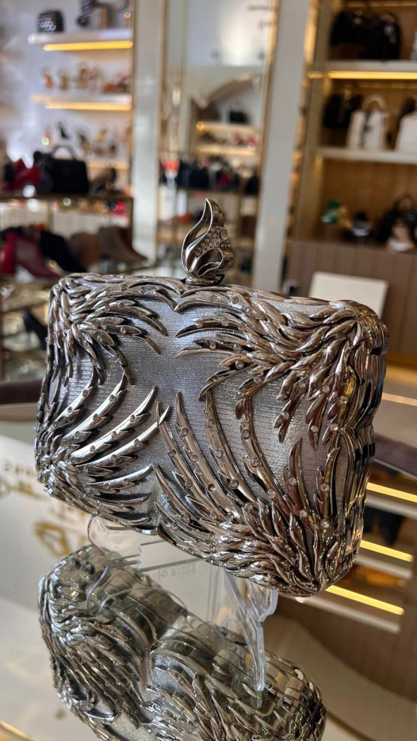 İthal Metal Taşlı Kare Model Abiye Çanta - 9