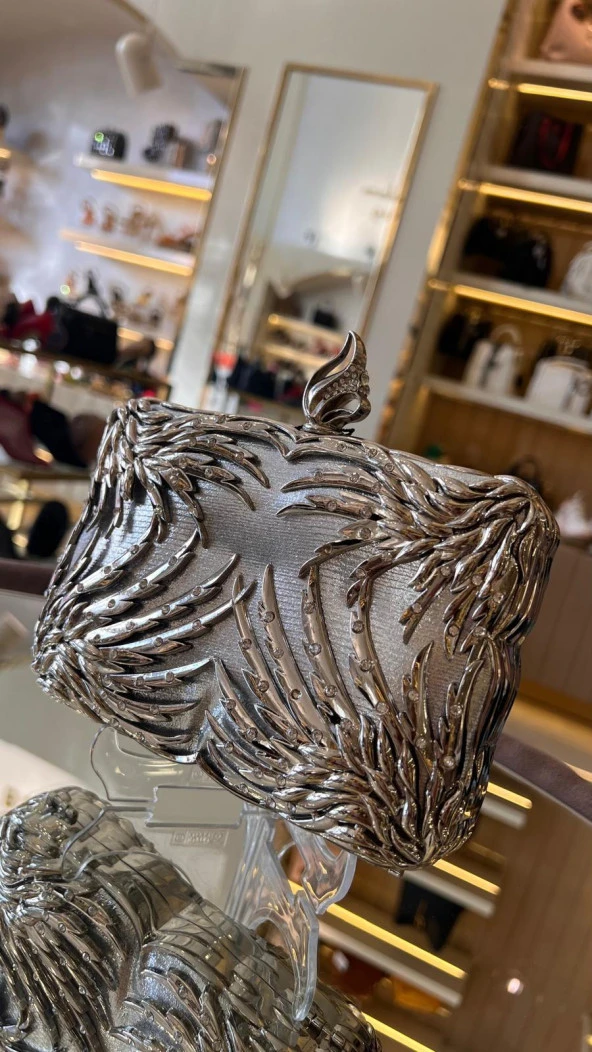 İthal Metal Taşlı Kare Model Abiye Çanta - 11