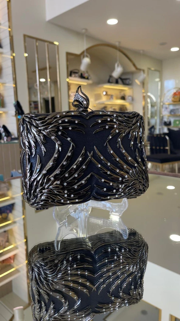 İthal Metal Taşlı Kare Model Abiye Çanta - 12