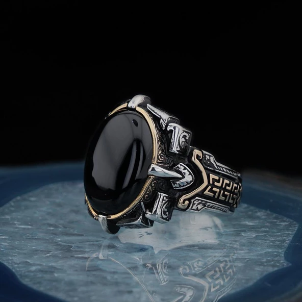 925 Ayar Gümüş Oval Oniks Taşlı Erkek Yüzük ürün görseli