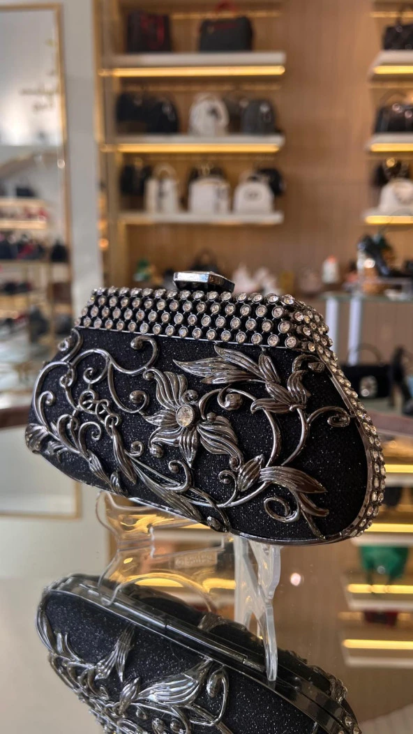 İthal Oval Model Çiçek Desen Kadın Abiye Çanta - 10