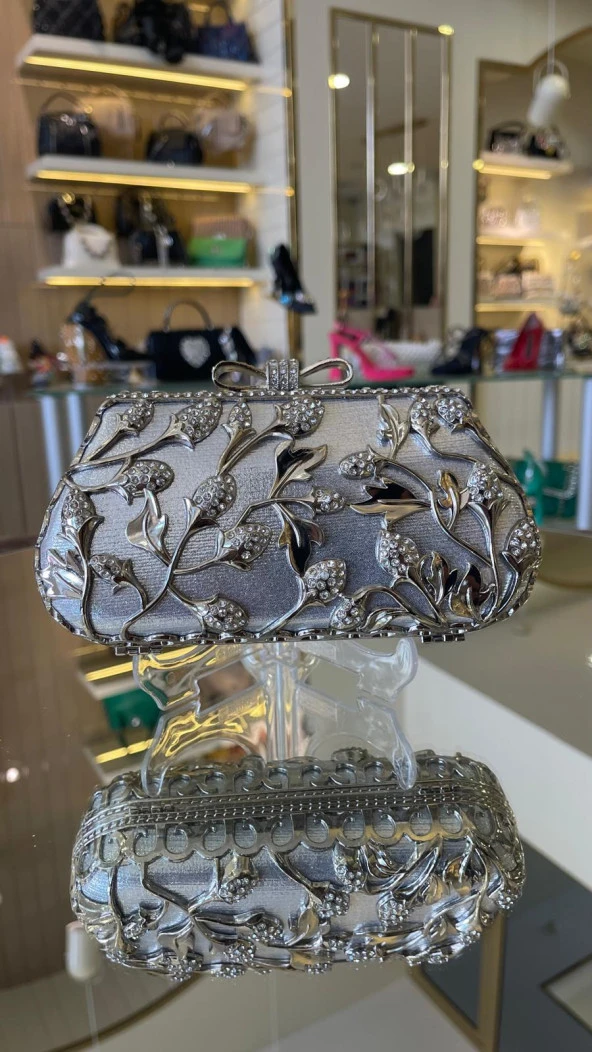 İthal Metal Taşlı Çilek Model Abiye Çanta - 9