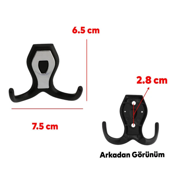 Vestiyer Mobilya Duvar Askısı Metal Dolap Elbise Askılığı Siyah Renk Askı Krom Kapaklı - 3