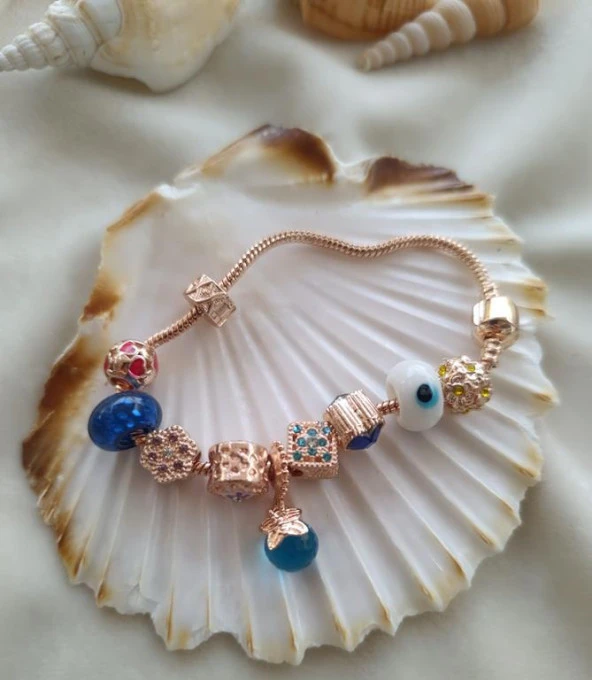 Bileklik Charm Bileklik Nazar Boncuklu Bileklik Kalp Zincir Bileklik 16794 - Resim 2