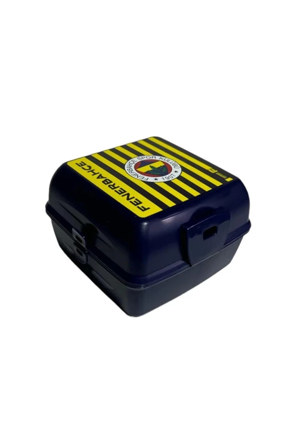Fenerbahçe 4 Bölmeli Çizgili Forma Baskılı Plastik Kaşık Çatallı Beslenme Kabı - 1