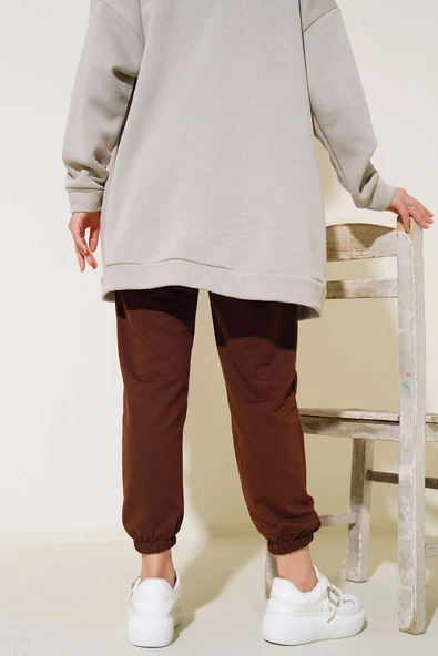 Paça Lastikli Jogger Pantolon Kahve - Resim 3