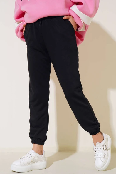 Paça Lastikli Jogger Pantolon Siyah - Resim 2