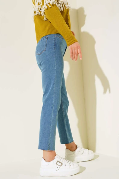 Boru Paça Sökük Jean Pantolon Açık Mavi - 3