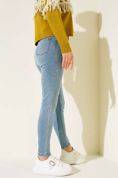 Yüksek Bel Dar Paça Jean Pantolon Açık Mavi - 3